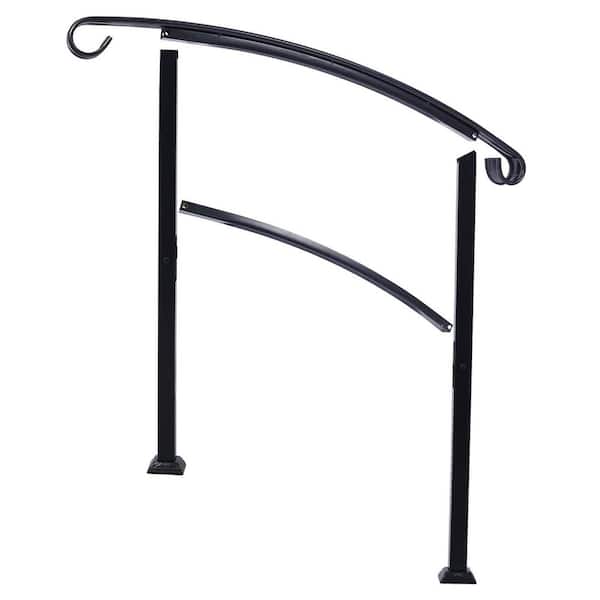 55 in. H x 37 in. W Black Wrought Iron Handrails, Outdoor Stair Railing Kit for 1 Steps or 3 Steps