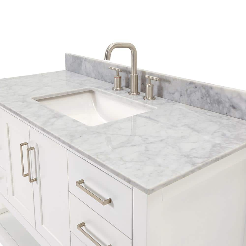 Magnolia 49" White Solid Wood Bathroom Vanity with Marble Top