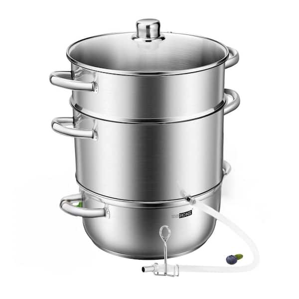 24 cm 8.5 qt. Stainless Steel Juice Steamer Extractor Fruit Vegetables Juicer Steamer Pot with Tempered Glass Lid 2 Hose