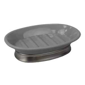 Rubberized Plastic Counter Top Pedestal Soap Dish with Non-skid Metal Base in Grey