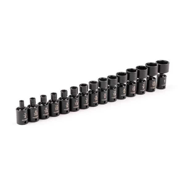 TEKTON 3/8 in. Drive 6-Point Universal Joint Impact Socket Set, 15-Piece (1/4-1 in. )