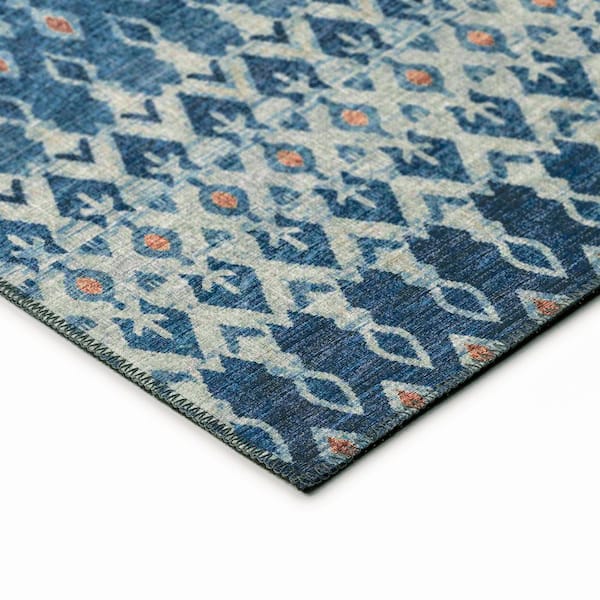 Bravado Blue 9 ft. x 12 ft. Geometric Indoor/Outdoor Washable Area Rug