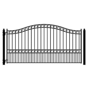 Paris Style 16 ft. x 6 ft. Black Steel Single Swing Driveway Fence Gate