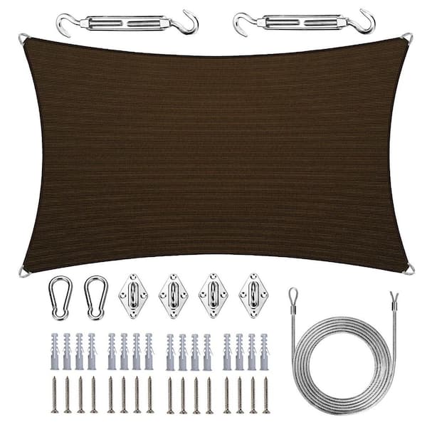 ROYAL SHADE Pro Ring 20 ft. x 22 ft. Rectangle Sun Shade Sail with Hardware Kit and Rope-Brown