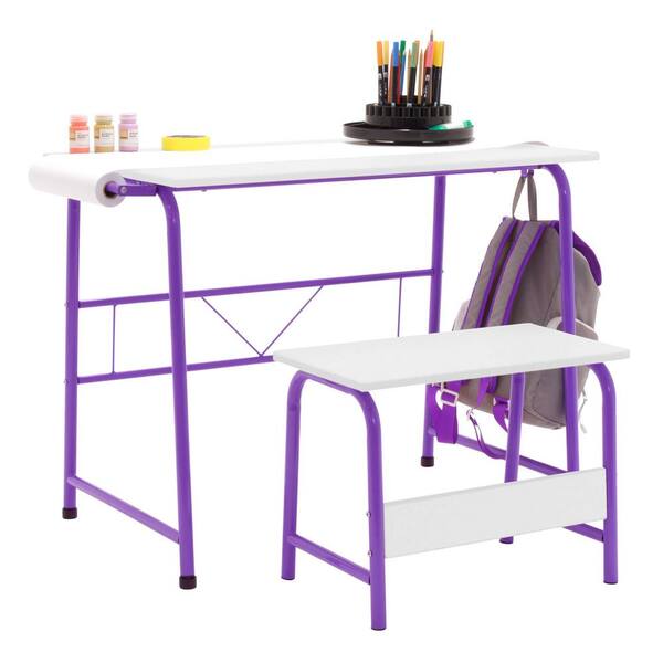 Details about   Studio Designs Homeroom 2 Piece Art Table & Bench with Paper Roll Purple/White 