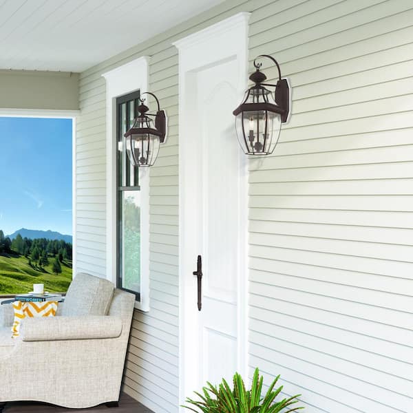 Aston 20.25 in. 2-Light Bronze Outdoor Hardwired Wall Lantern Sconce with No Bulbs Included