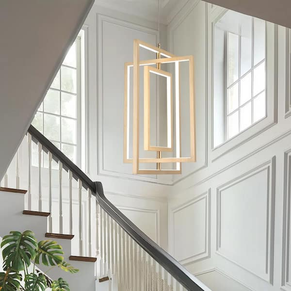 Modern 35W Integrated LED Chandelier, 3-Light DIY Brushed Gold Chandelier, Minimalistic Geometric Pendant Light Fixture