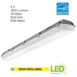 4 ft. 64-Watt Equivalent Vapor Tight Integrated LED Gray Strip Light Fixture 3600 Lumens 120-277V 4000K (4-Pack)