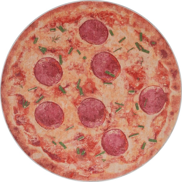 Apollo Pizza Modern Printed Orange 7 ft. 10 in.x 7 ft. 10 in. Round Area Rug