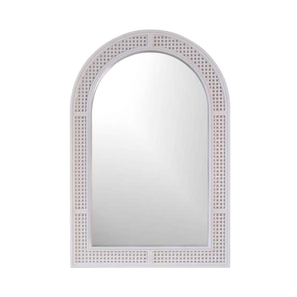 Unbranded 24 in. x 36 in. Rolland White Rattan Arched Mirror