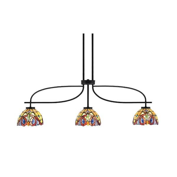 Unbranded Olympia 3-Light Matte Black Billiard Light with 7 in. Grand Merlot Art Glass Shades, no blulbs included