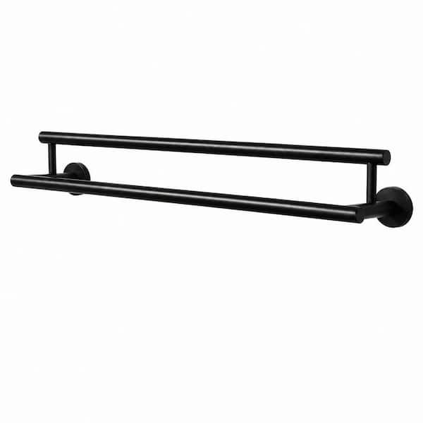 24 in. Wall-Mounted Double Towel Bar in Matte Black Stainless Steel Bathroom Rack for Walls