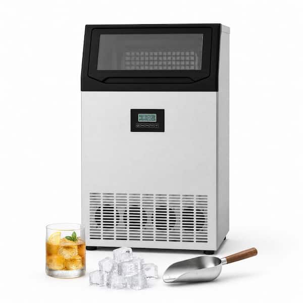 24.4 in. Commercial Freestanding Ice Maker, Stainless Steel Silver Full Size Cubes with 150 lbs. Storage, 350 lbs./24 H