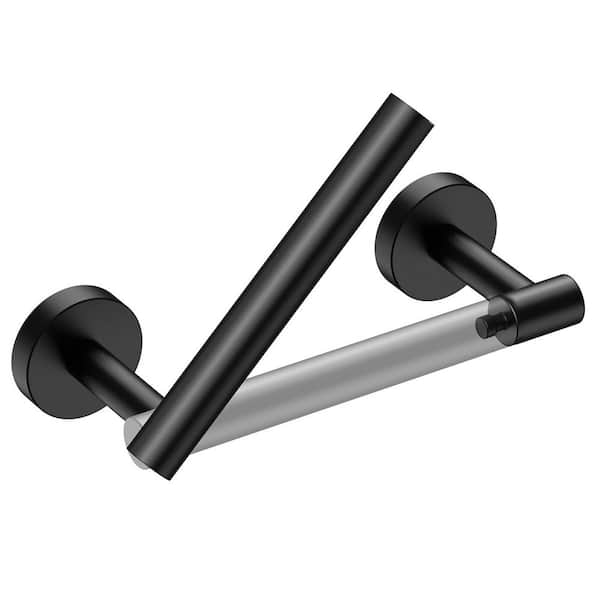 Double Post Pivoting Wall Mounted Towel Bar Toilet Paper Holder in Matte Black