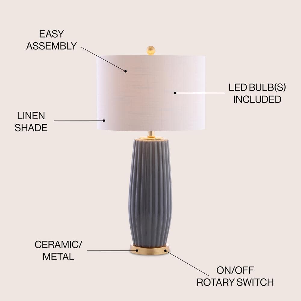 Roman 28.5" White Ceramic LED Table Lamp with Linen Shade