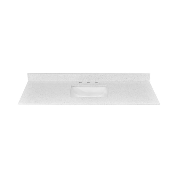 60 in. W x 22 in. D Quartz White Rectangular Single Sink Bathroom Vanity Top in Crystal White