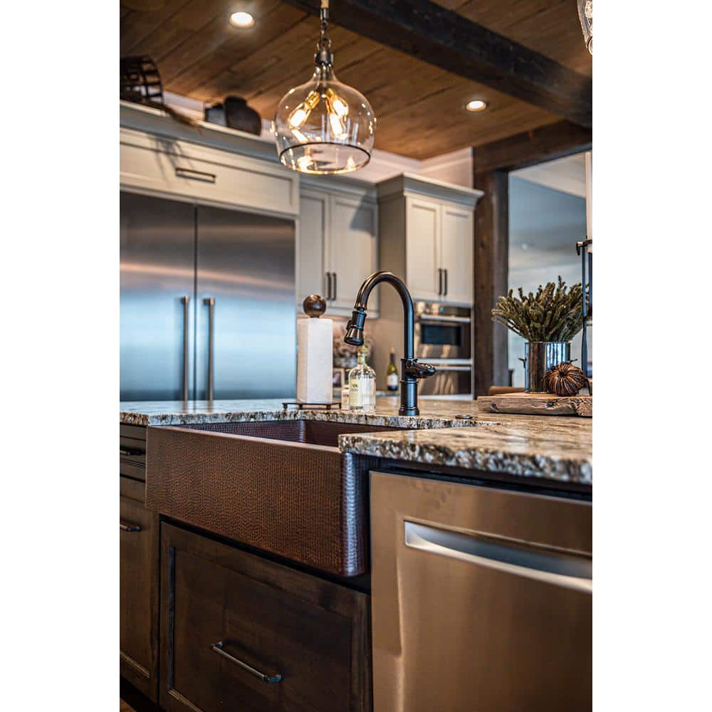 33" Hammered Copper Farmhouse Drop-In Kitchen Sink