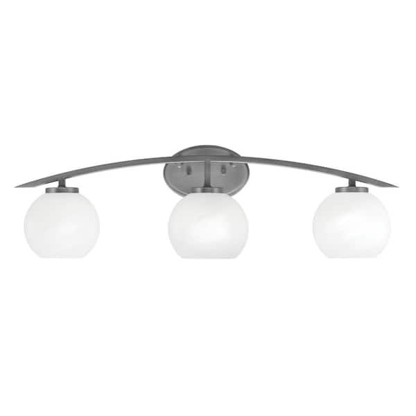 Unbranded Siena 29 in. 3-Light Vanity Light Graphite with White Marble Glass Shades