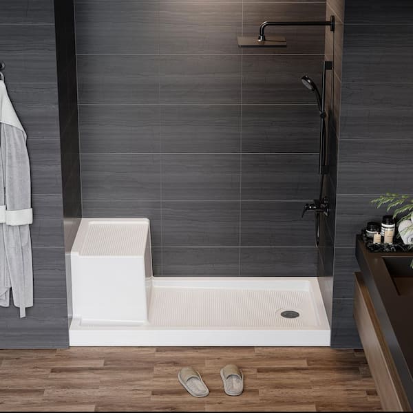 60 in. L x 32 in. W Alcove Shower Pan Base with Seat
