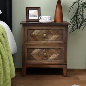 Brown 2-Drawers 14 in. W Nightstand