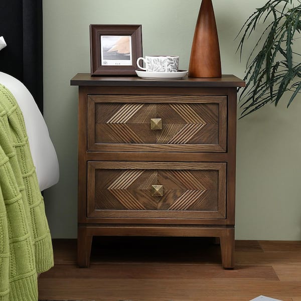 Ahokua Brown 2-Drawers 14 in. W Nightstand