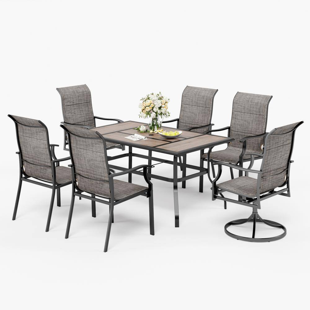 PHI VILLA Black 7Piece Metal Outdoor Dining Set with Padded Swivel