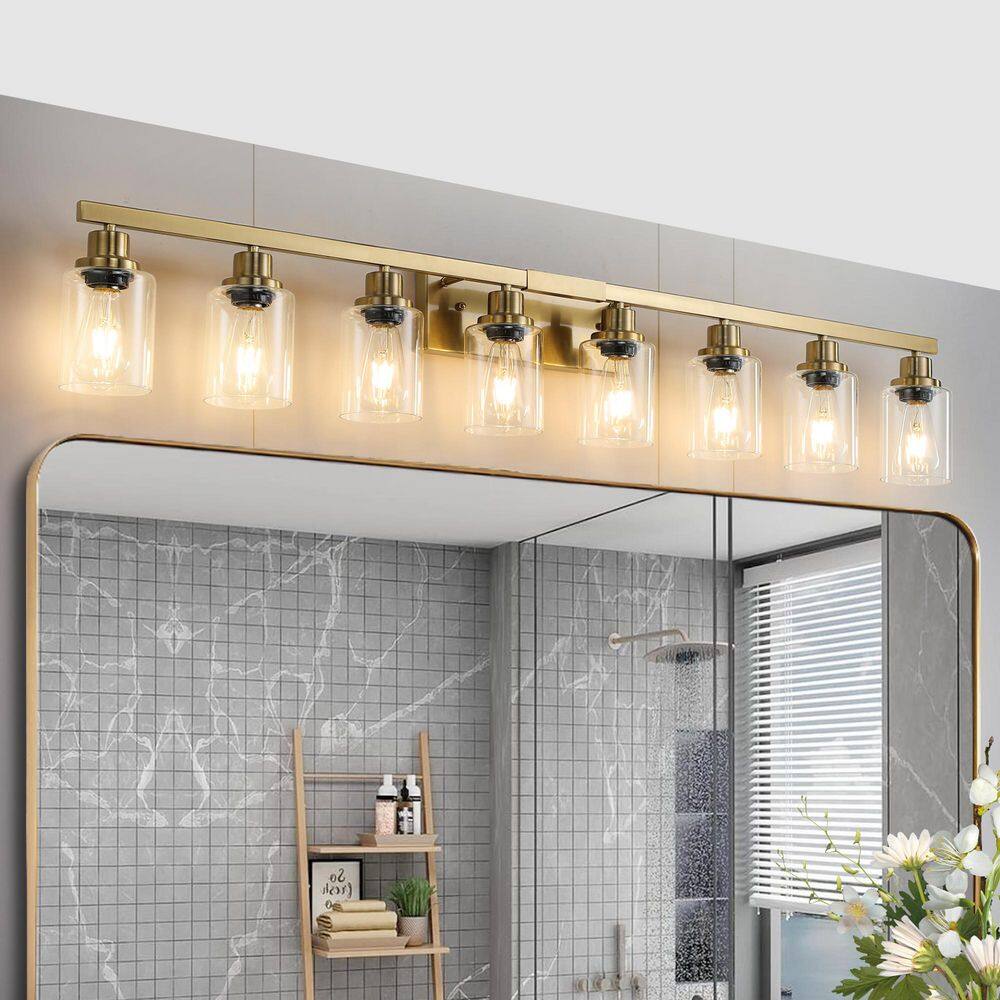 51 in. 8-Light Gold Vanity Lights Fixture with Clear Glass Shades and No Bulbs Included price history on PriceWatchPro