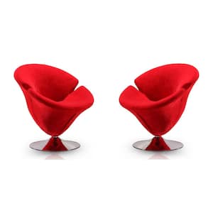 Tulip Red and Polished Chrome Velvet Swivel Accent Chair (Set of 2)