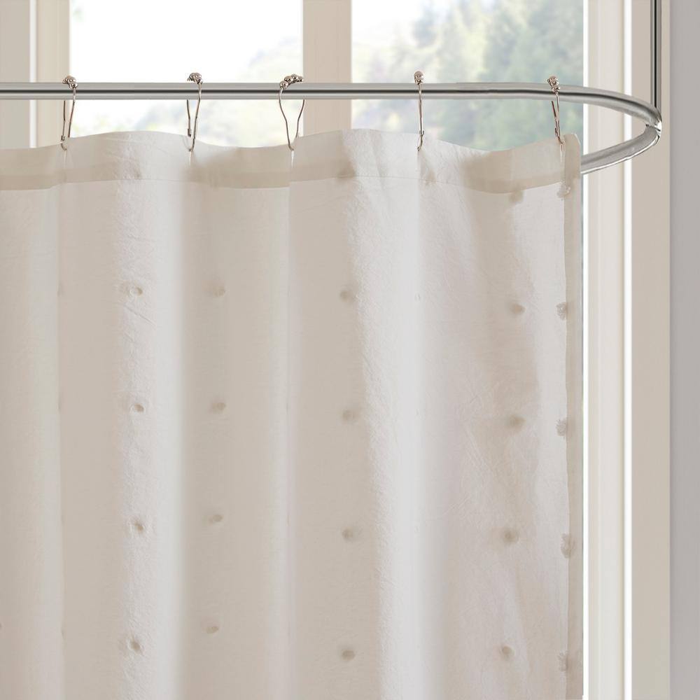 Ivory Cotton Jacquard Pom Pom Shower Curtain
