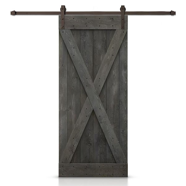 42 in. x 80 in. X Series Solid Core Carbon Gray Stained DIY Wood Interior Sliding Barn Door with Hardware Kit