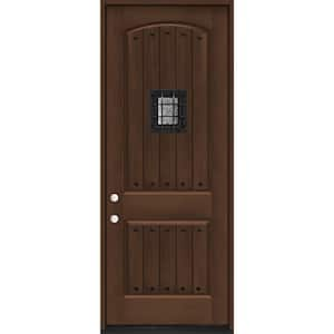 36 in. x 96 in. 2-Panel Right-Hand/Inswing Hickory Stain Fiberglass Prehung Front Door with 4-9/16 in. Jamb Size