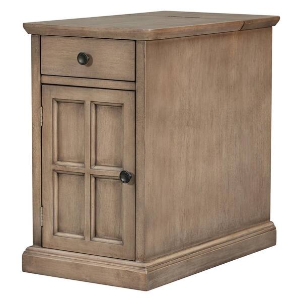 Unbranded 1-Drawer Antique Brown Wood Nightstand with USB Ports Livingroom End Table Side Table with Cup Holders