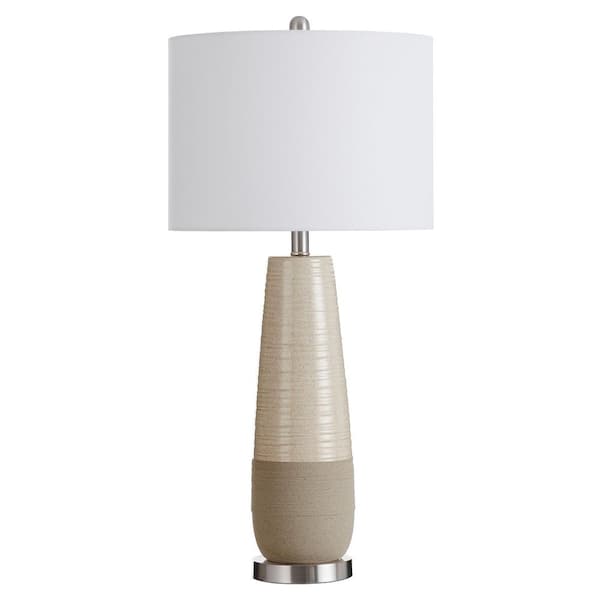 StyleCraft Evian 31 in. Speckled Cream, Greige, Brushed Silver Ceramic Table Lamp with Brushed Silver Base