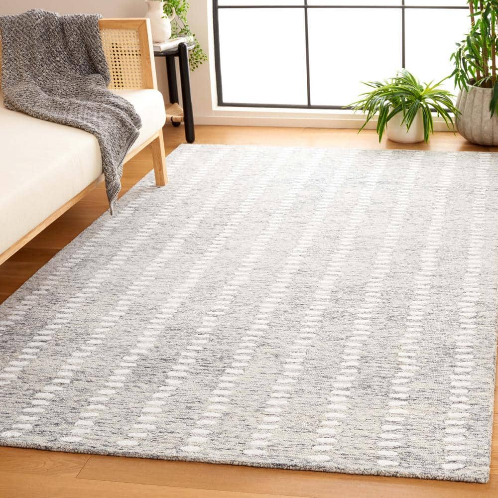 Abstract 6 ft. x 6 ft. Square Gray/Ivory Striped Stone Area Rug price history on PriceWatchPro