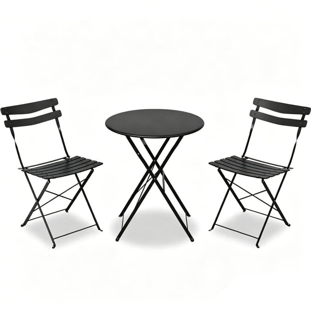 3-Piece Folding Bistro Set 2 Chairs & 1 Table Weather-Resistant for Patio Yard Garden - Black price history on PriceWatchPro