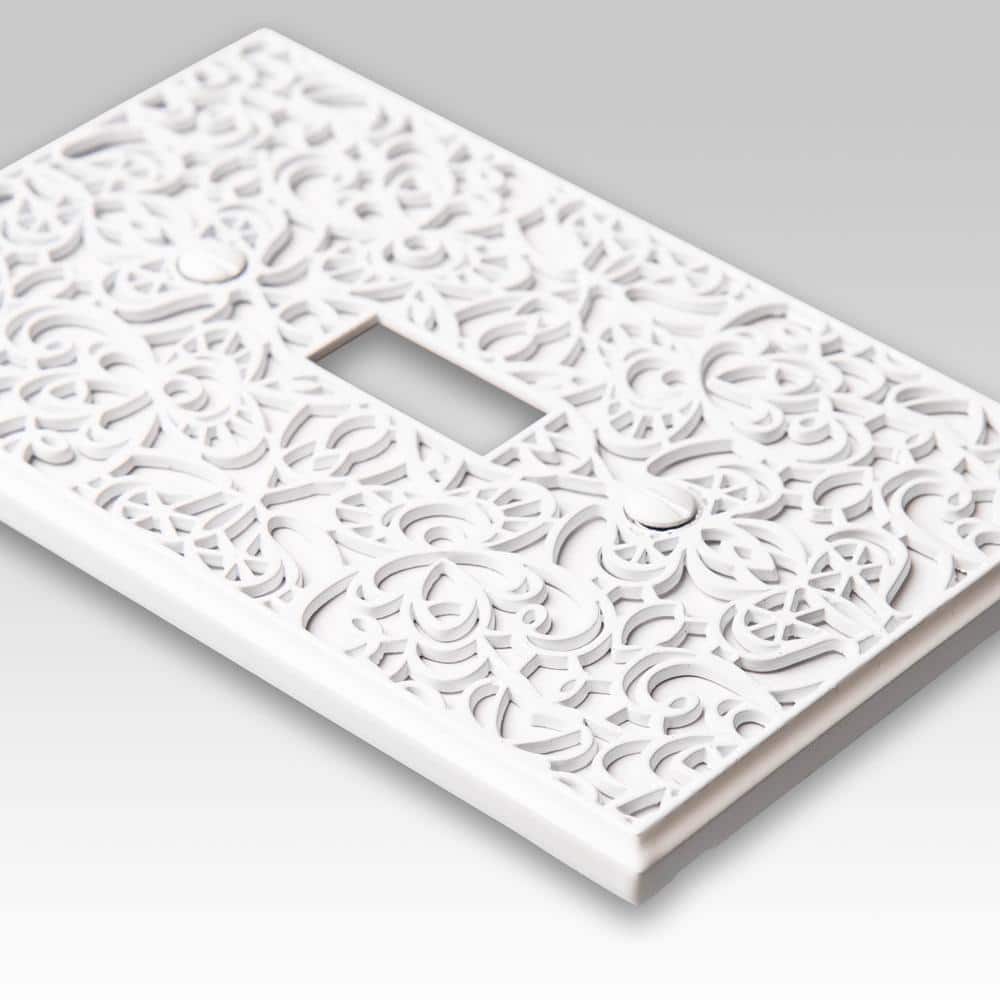White Cast Metal Single Toggle Decorative Wall Plate