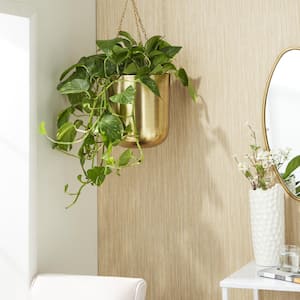 11in. Medium Gold Metal Indoor Outdoor Hanging Dome Wall Planter with Chain (2- Pack)