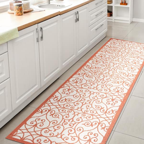 Madrid Vintage Filigree Textured Weave Cream/Orange 2 ft. x 8 ft. Indoor/Outdoor Runner Rug