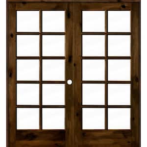 72 in. x 80 in. Knotty Alder Left-Handed 10-Lite Clear Glass Provincial Stain Wood Double Prehung French Door