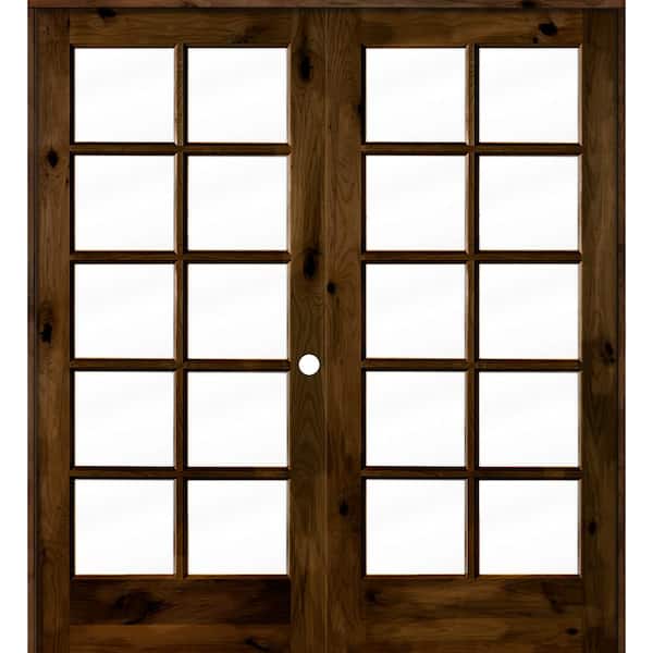 Krosswood Doors 72 in. x 80 in. Knotty Alder Left-Handed 10-Lite Clear Glass Provincial Stain Wood Double Prehung French Door