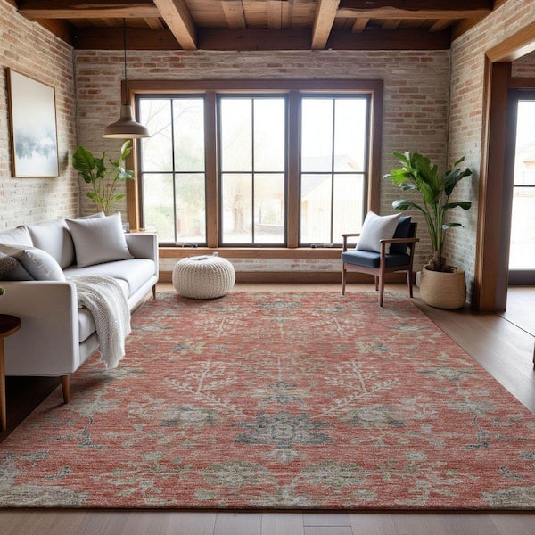Mayfield Premium Machine Washable Abstract AMF1156 Coral 8 ft. x 10 ft. Area Rug