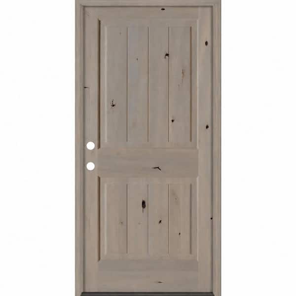 36 in. x 80 in. Knotty Alder Right-Hand/Inswing Sq. Top VG BEHR Weathered Gray Stain Exterior Wood Prehung Front Door
