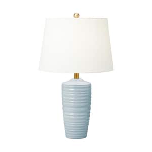 Waveland 16 in. W x 28.5 in. H Frosted Anglia 1-Light Dimmable Modern Table Lamp with White Linen Fabric Shade