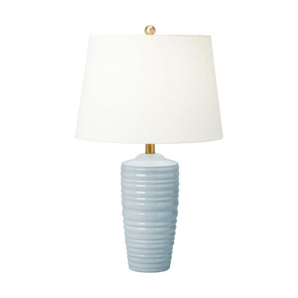 Generation Lighting Waveland 16 in. W x 28.5 in. H Frosted Anglia 1-Light Dimmable Modern Table Lamp with White Linen Fabric Shade
