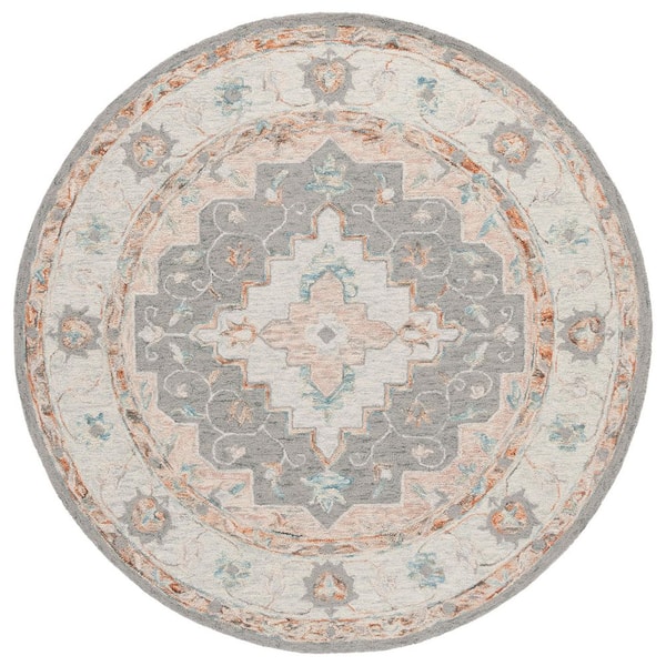 Anatolia 6 ft. x 6 ft. Gray/Rust Oversized Medallion Round Area Rug
