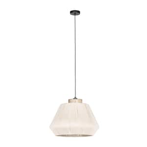Lanier 19 in. W x 81.30 in. H 1-Light Black Statement Pendant Light with Cream Textile Thread Dome Shade