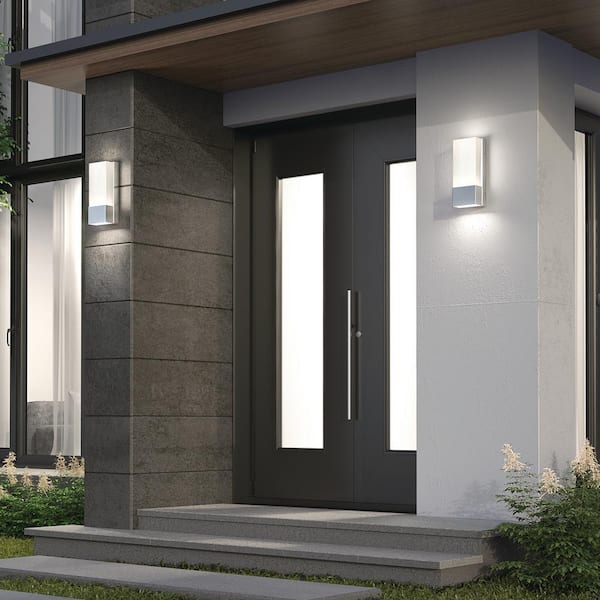 Dixon Chrome Modern 3 CCT Integrated LED Outdoor Hardwired Garage and Porch-Light Lantern Sconce