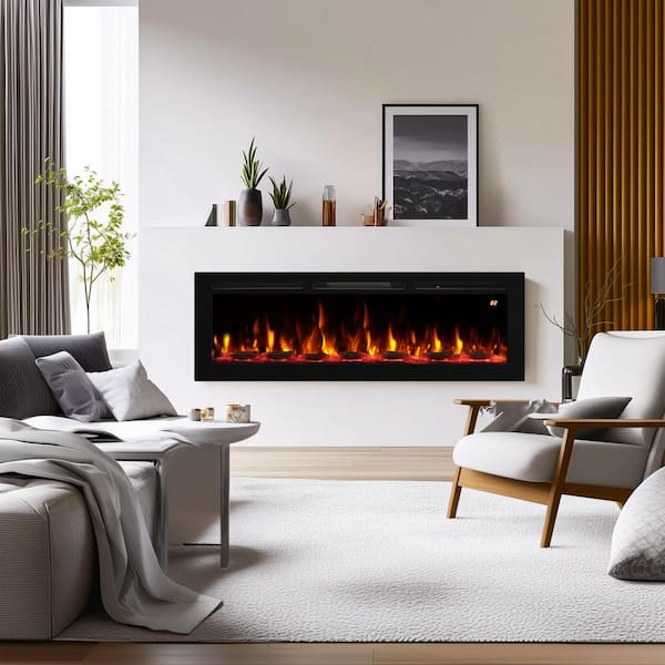 54 in. Recessed Electric Fireplace Inserts, Freestanding and Wall-Mounted, 14-Flame Colors, 6-Brightness Levels, 62℉-99℉