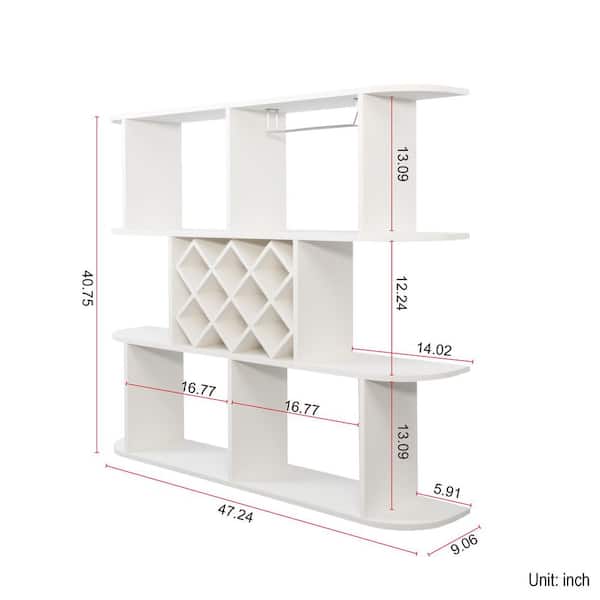 40.75 in.H x 47.24 in. W Rustic White Wood Wall Mounted 3-Tier Magazine Rack, Storage Shelf Glass Holde for Home/Office