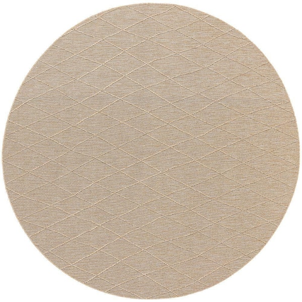 Nourison Practical Solutions Natural 8 ft. x 8 ft. Diamond Contemporary Round Area Rug